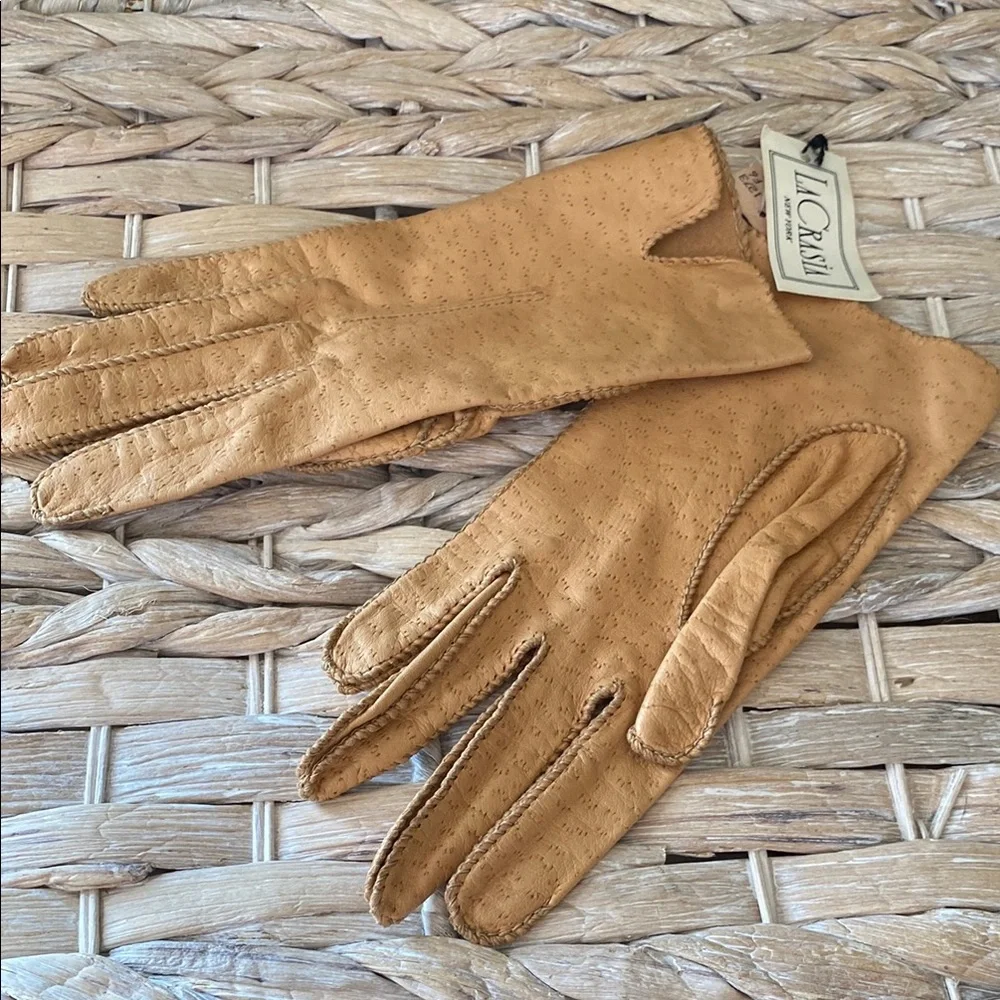 Vintage NWT Tan Leather Gloves Sz 61/2